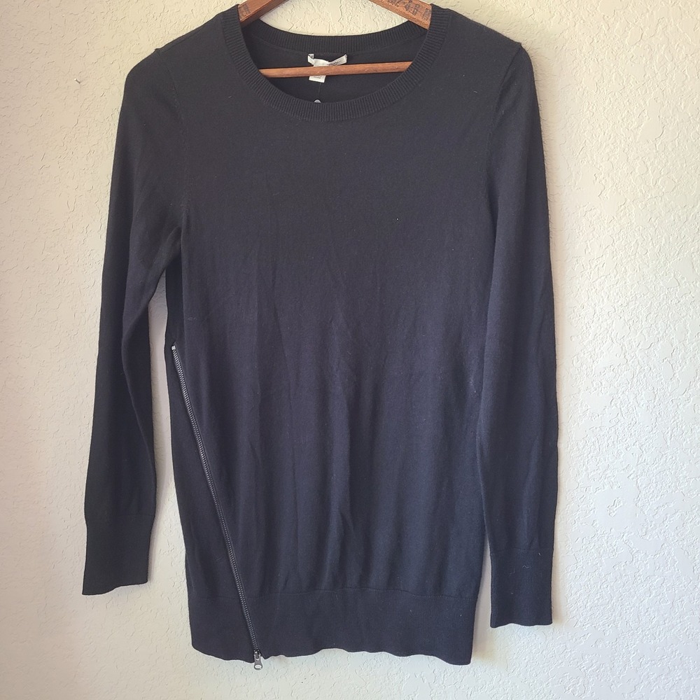 Halogen Sweater Womens Small Black Cashmere Blend Light Pullover Long Sleeves
